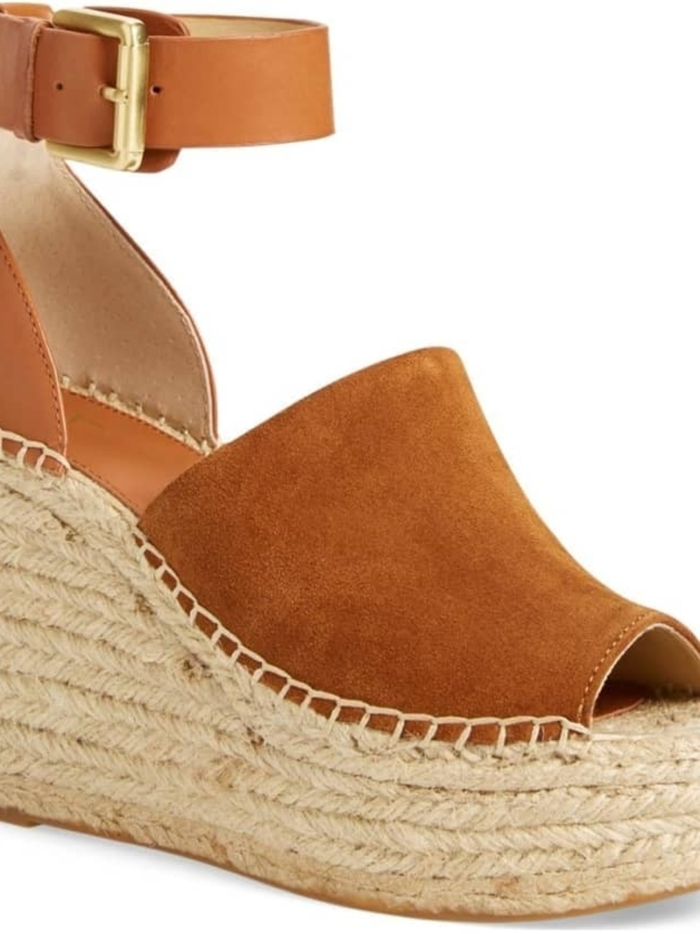GAP Suede Cognac Espadrille Wedge Sandals with Ankle Buckle 7